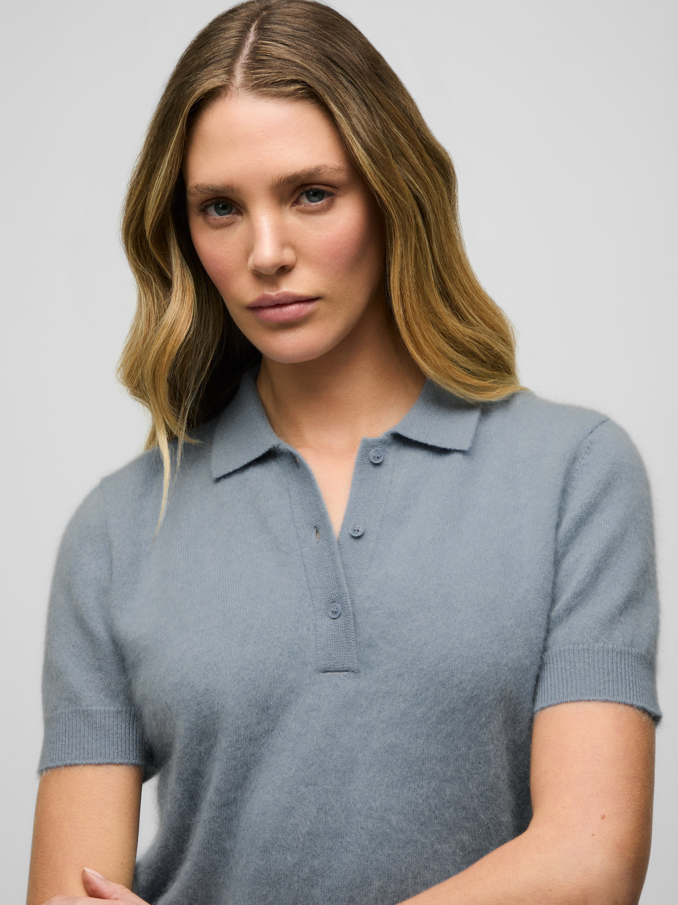 Brushed Bardot Cashmere Short Sleeve Sweater