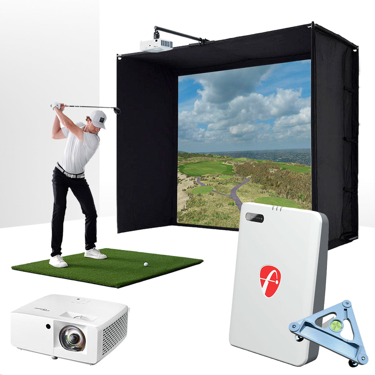 FlightScope Mevo Gen2 with PlayBetter SimStudio™ BYO (Build Your Own) Package – Custom Home Golf Simulator Studio Builder with Impact Screen, Enclosure, Optional Mats, Projector & More