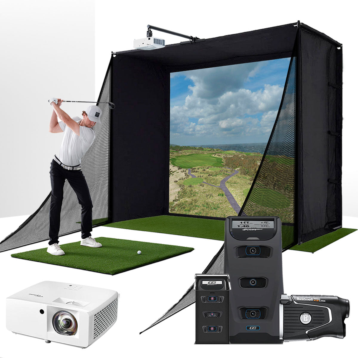 Foresight GC3 (Certified Pre-Owned) with PlayBetter SimStudio™ COMPLETE Package with PlayBetter SimStudio™ COMPLETE Package | Golf Simulator Studio with Impact Screen, Enclosure, Side Barriers, Hitting/Putting Mats, Projector & Protective Case