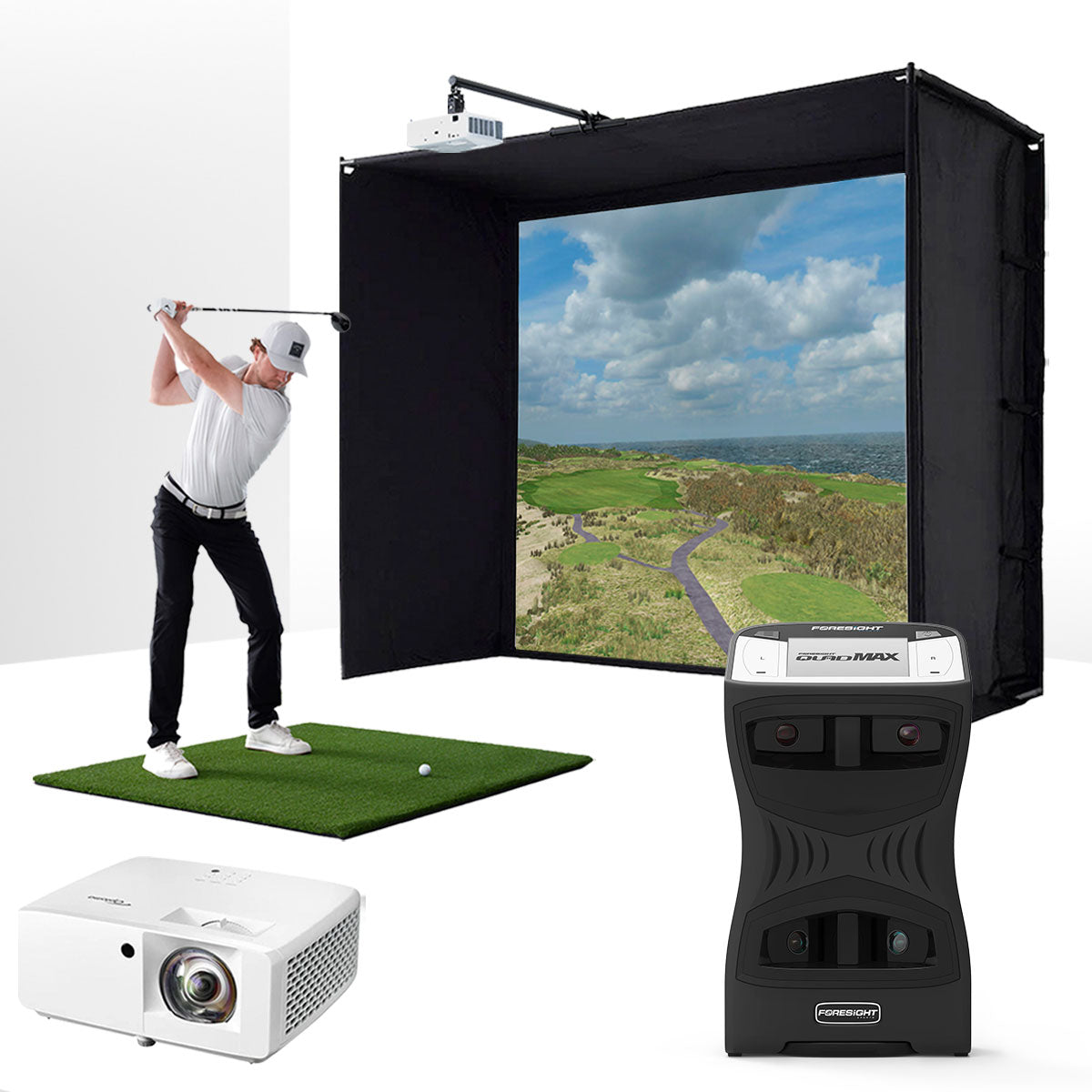 Foresight QuadMAX with PlayBetter SimStudio™ BYO (Build Your Own) Package – Custom Home Golf Simulator Studio Builder with Impact Screen, Enclosure, Optional Mats, Projector & More