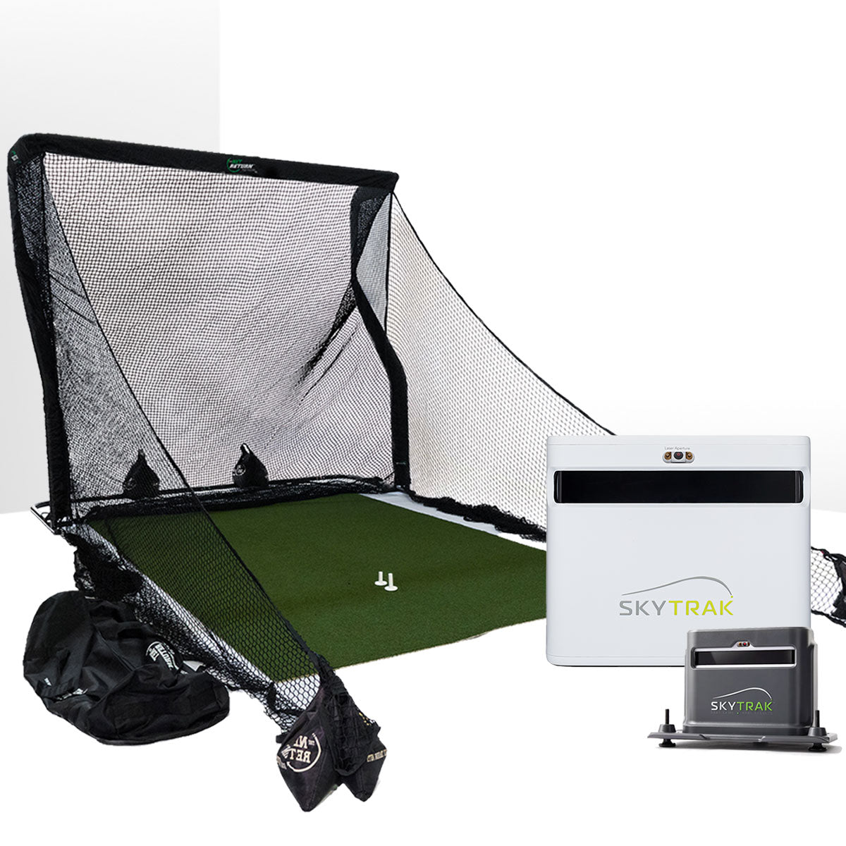 SkyTrak+ Golf Launch Monitor Home Net Studio with The Net Return Premium Hitting Net Package & 1-Year FREE Foresight Course Play