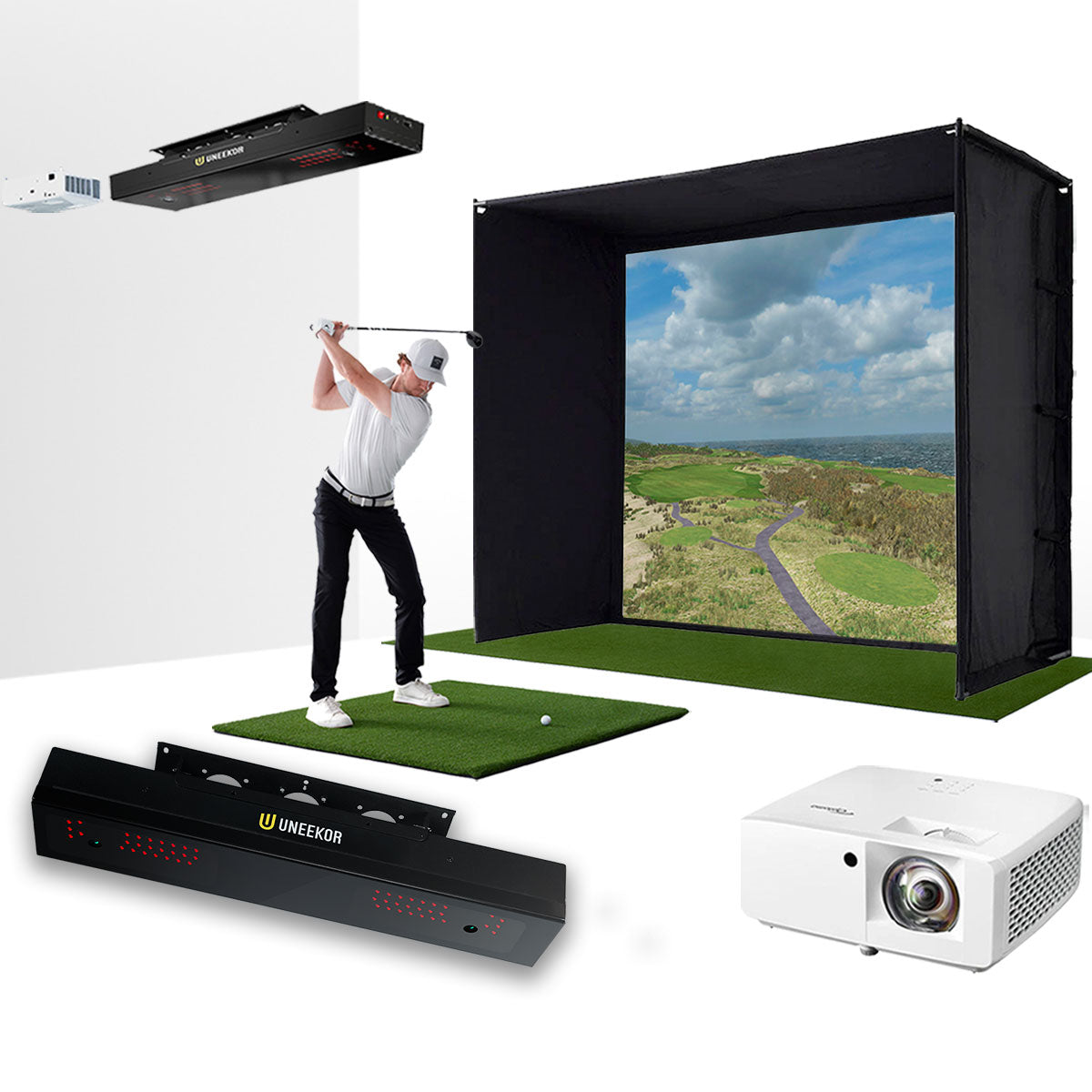 Uneekor EYE XR with PlayBetter SimStudio™ BYO (Build Your Own) Package – Custom Home Golf Simulator Studio Builder with Impact Screen, Enclosure, Optional Mats, Projector & More